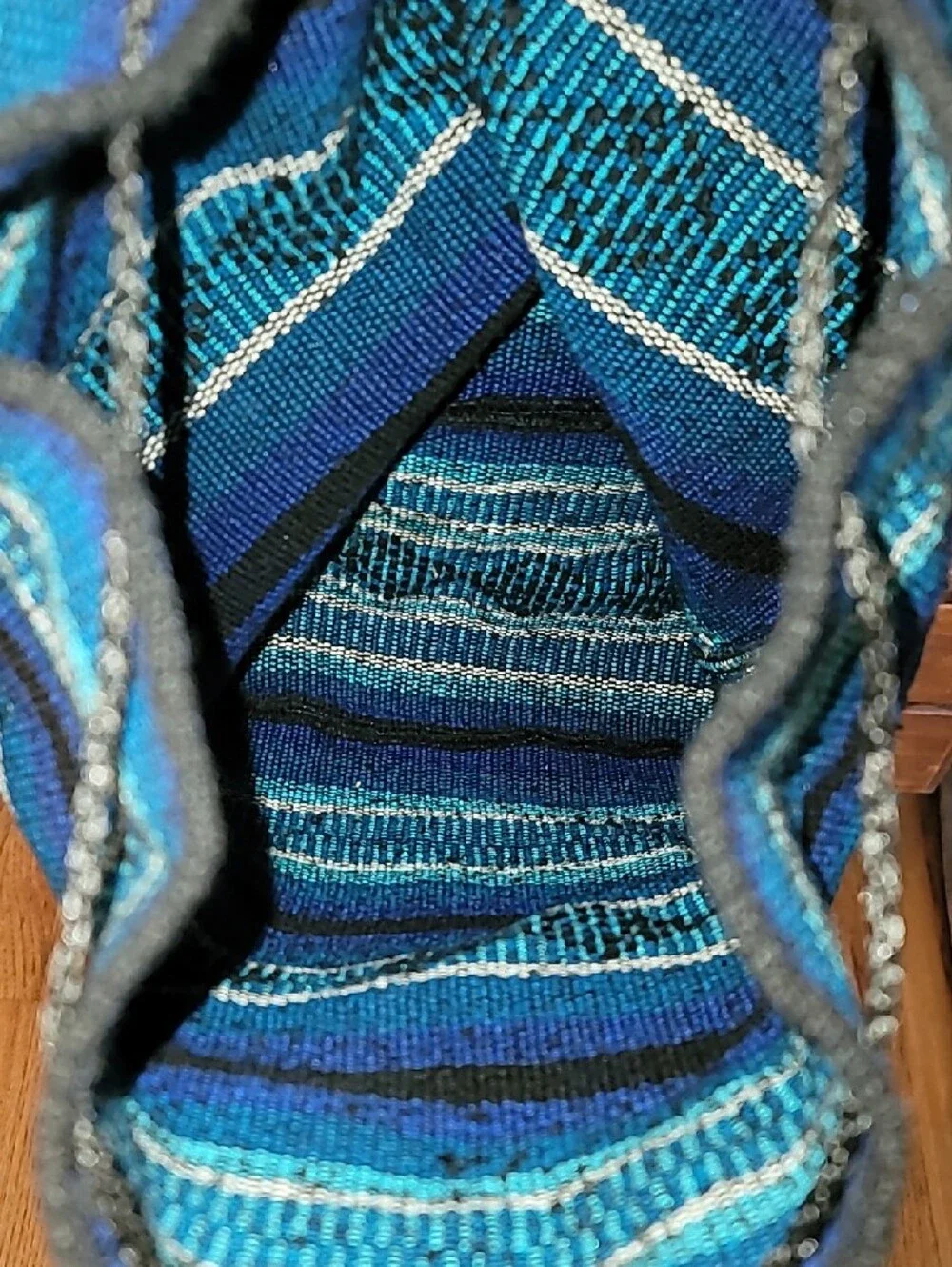 Blue Striped Woven Backpack 